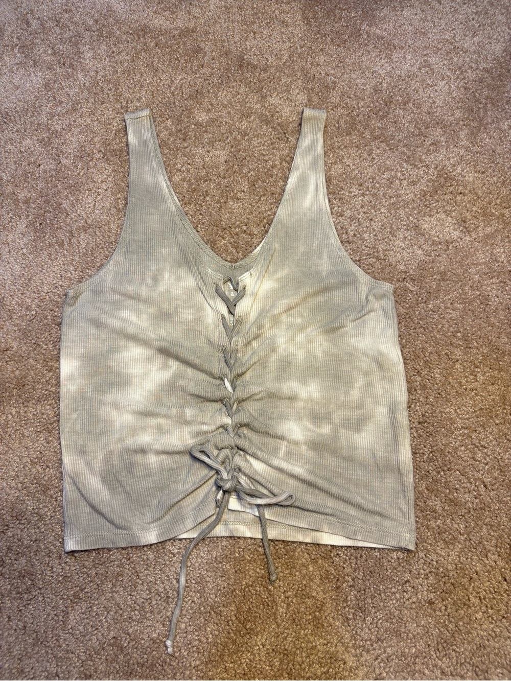 American Eagle Outfitters Olive Tie-Front Ribbed Tank